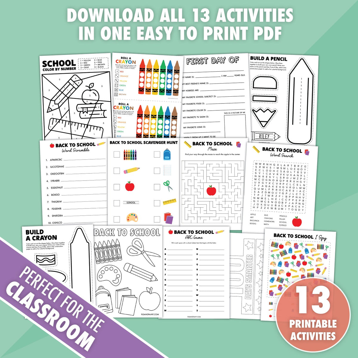 13 Printable Back to School Activities Bundle - Pjs and Paint®