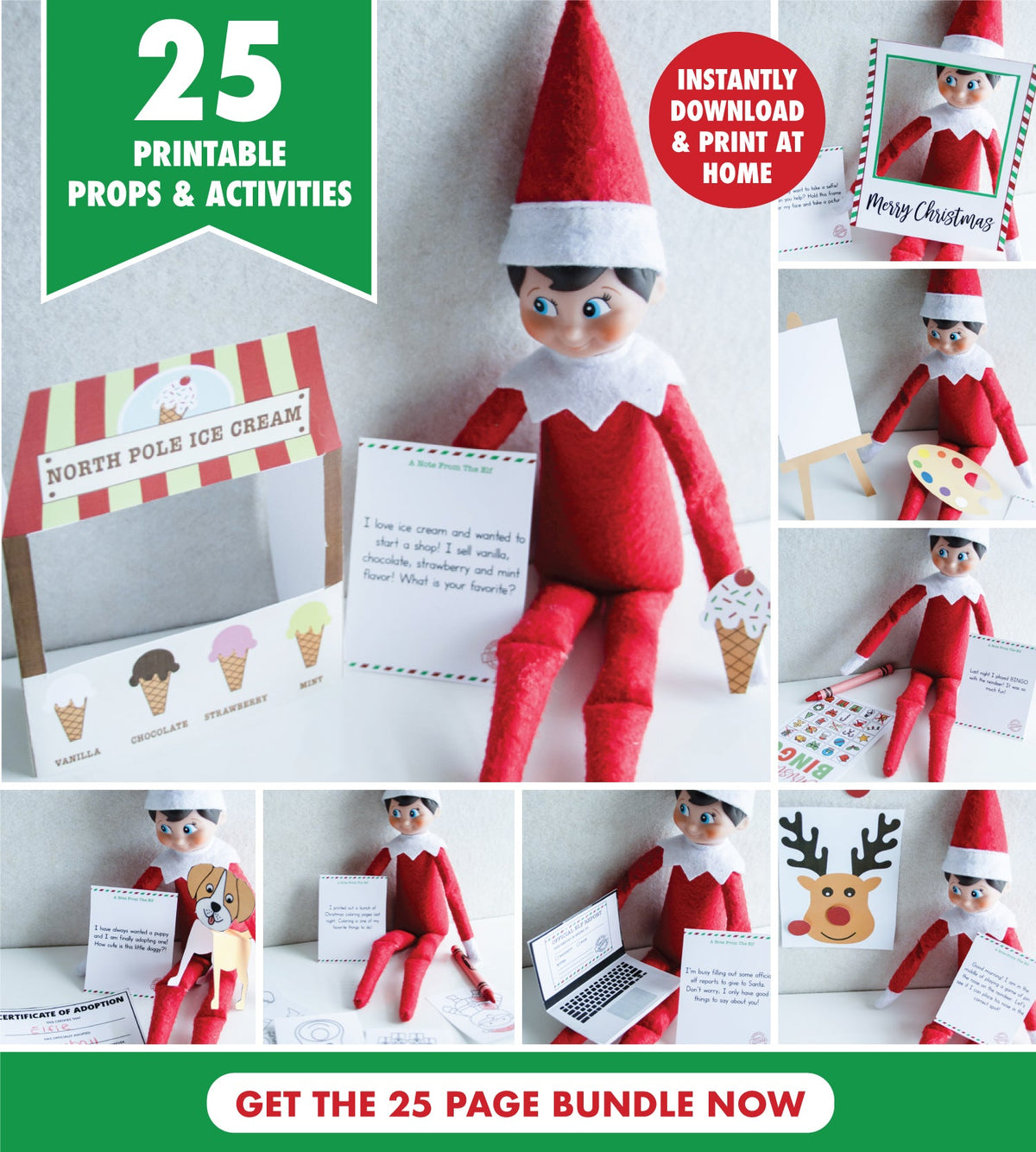 25 Printable Elf Prop and Activity Bundle - VERSION 2 - Pjs and Paint®