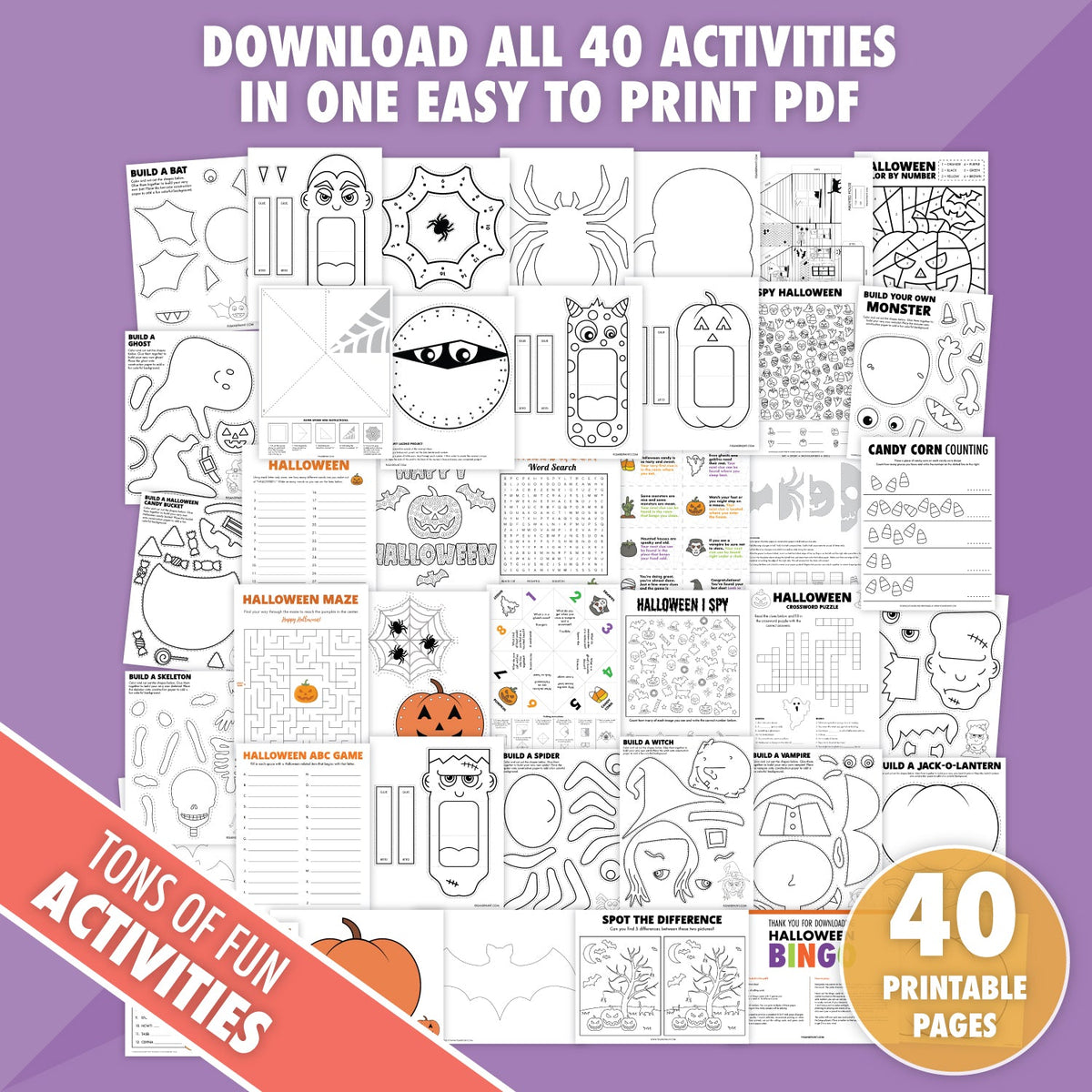 40 Printable Halloween Activities Bundle - Pjs and Paint®