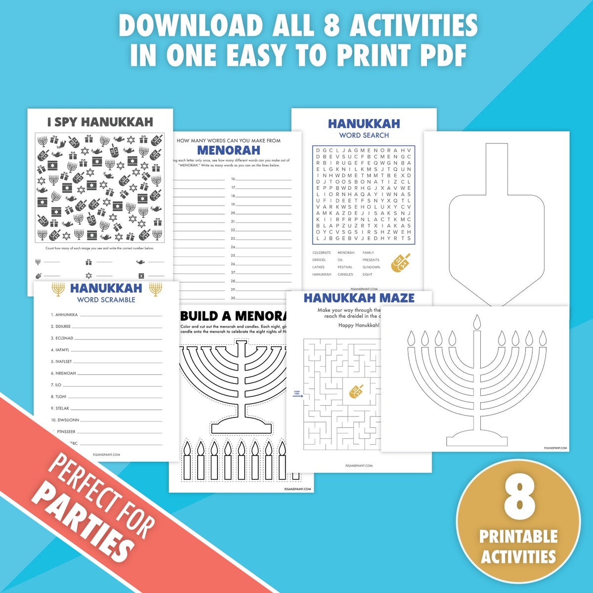8 Printable Hanukkah Activities Bundle - Pjs and Paint®