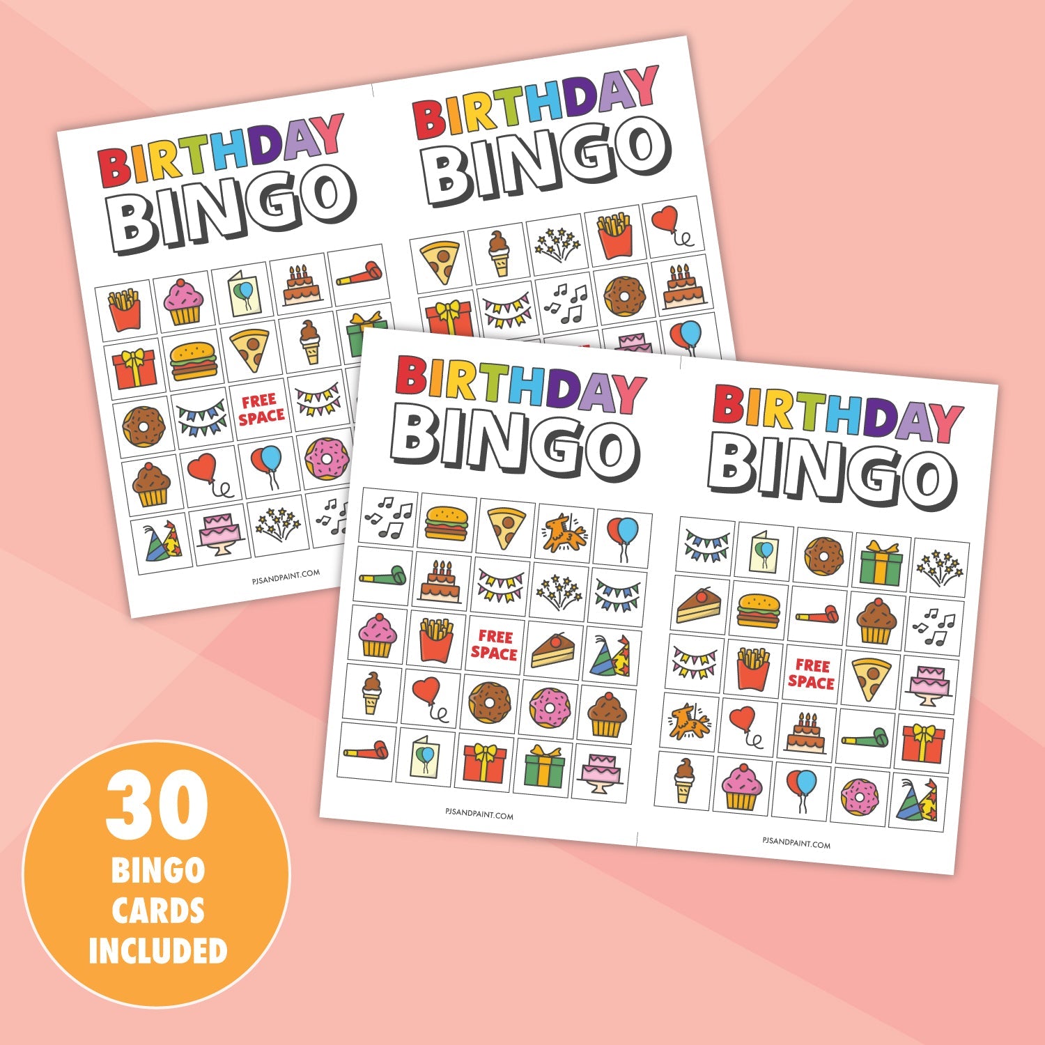 Printable Birthday Themed Bingo Game - Pjs and Paint®