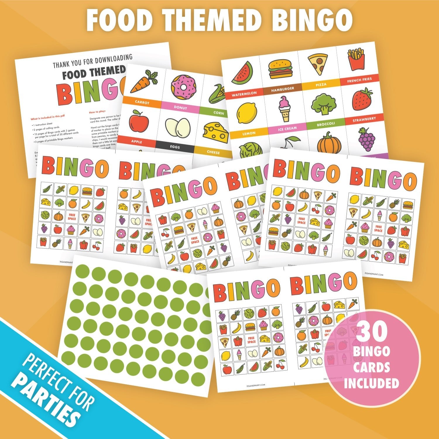 Printable Food Themed Bingo Game - Pjs and Paint®