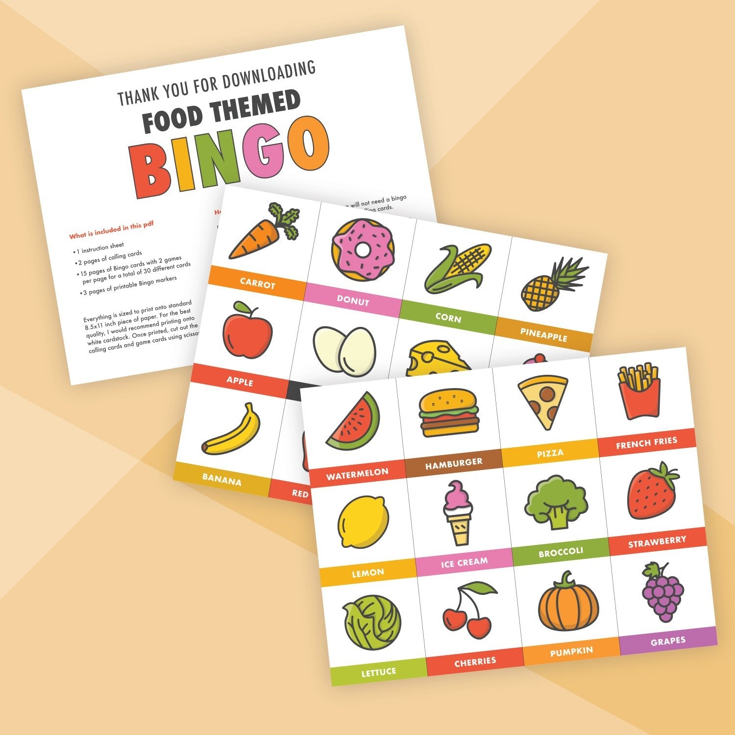 Printable Food Themed Bingo Game - Pjs and Paint®