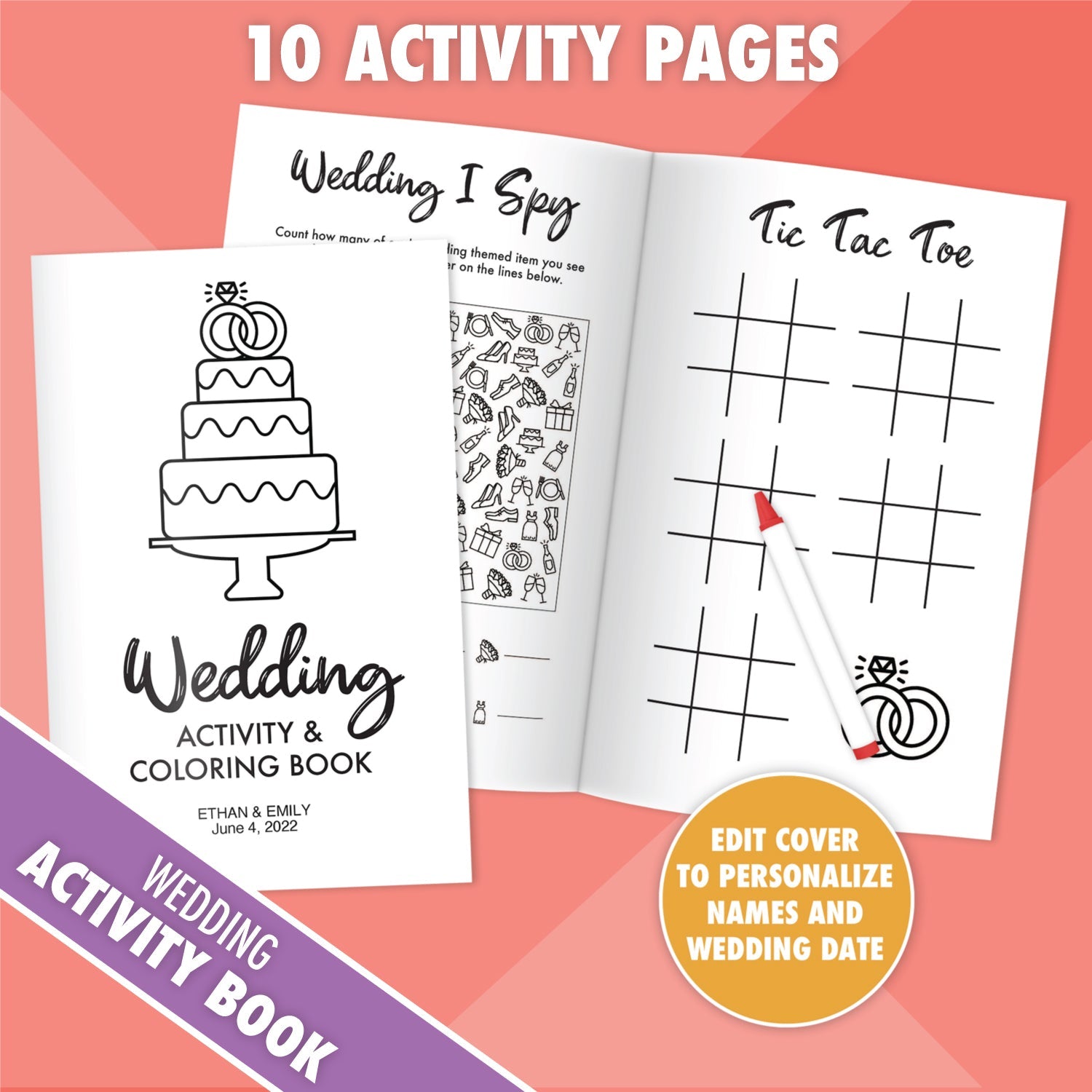Printable Wedding Activity and Coloring Book - Editable Cover - Pjs and Paint®