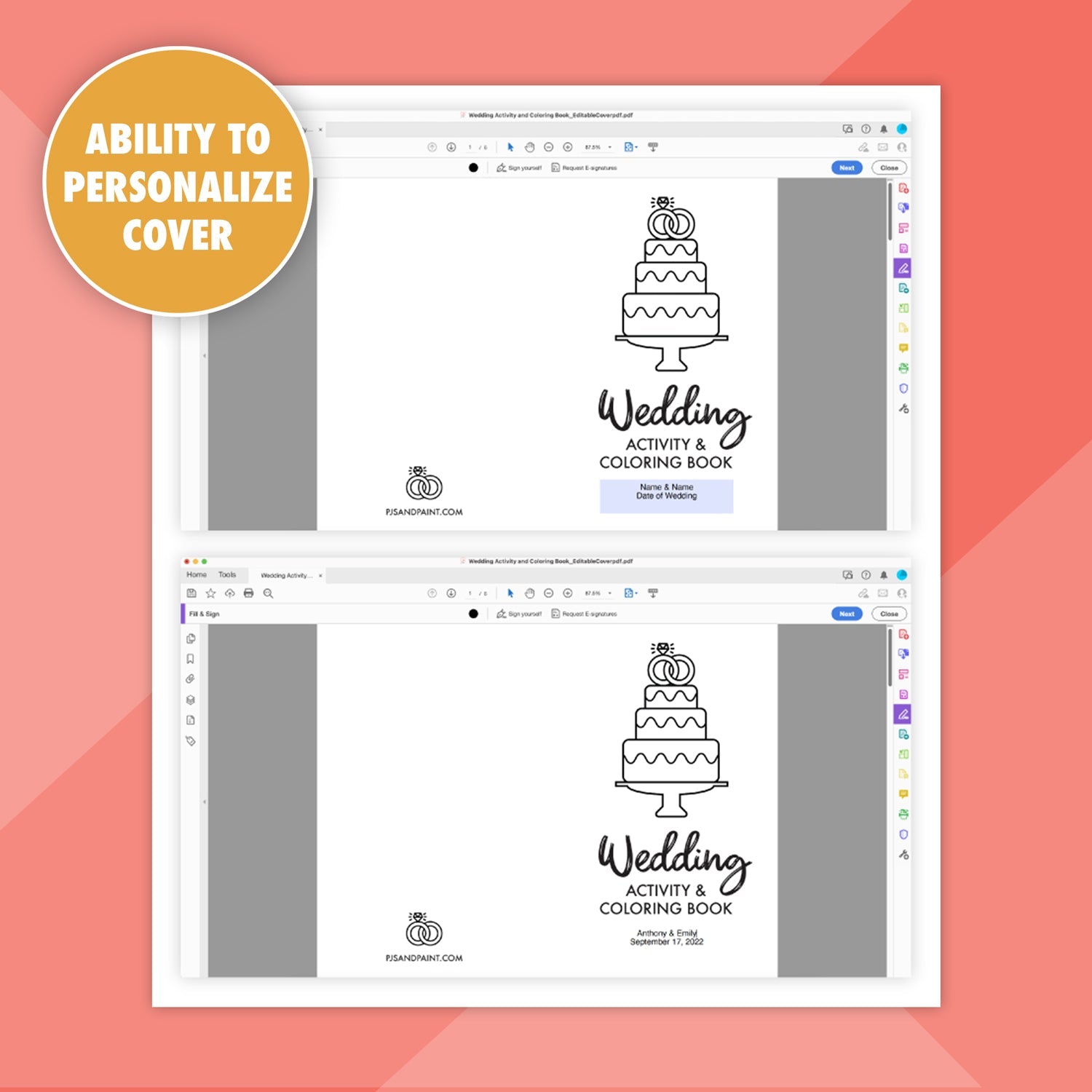 Printable Wedding Activity and Coloring Book - Editable Cover - Pjs and Paint®