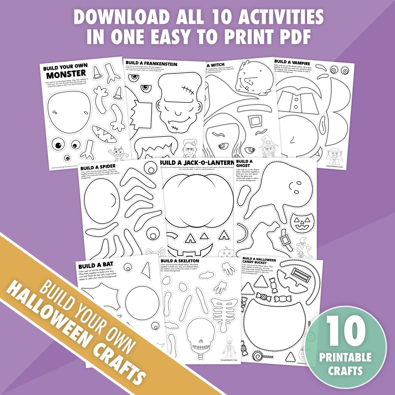 10 Printable Build Your Own Halloween Activities Bundle - Pjs and Paint®