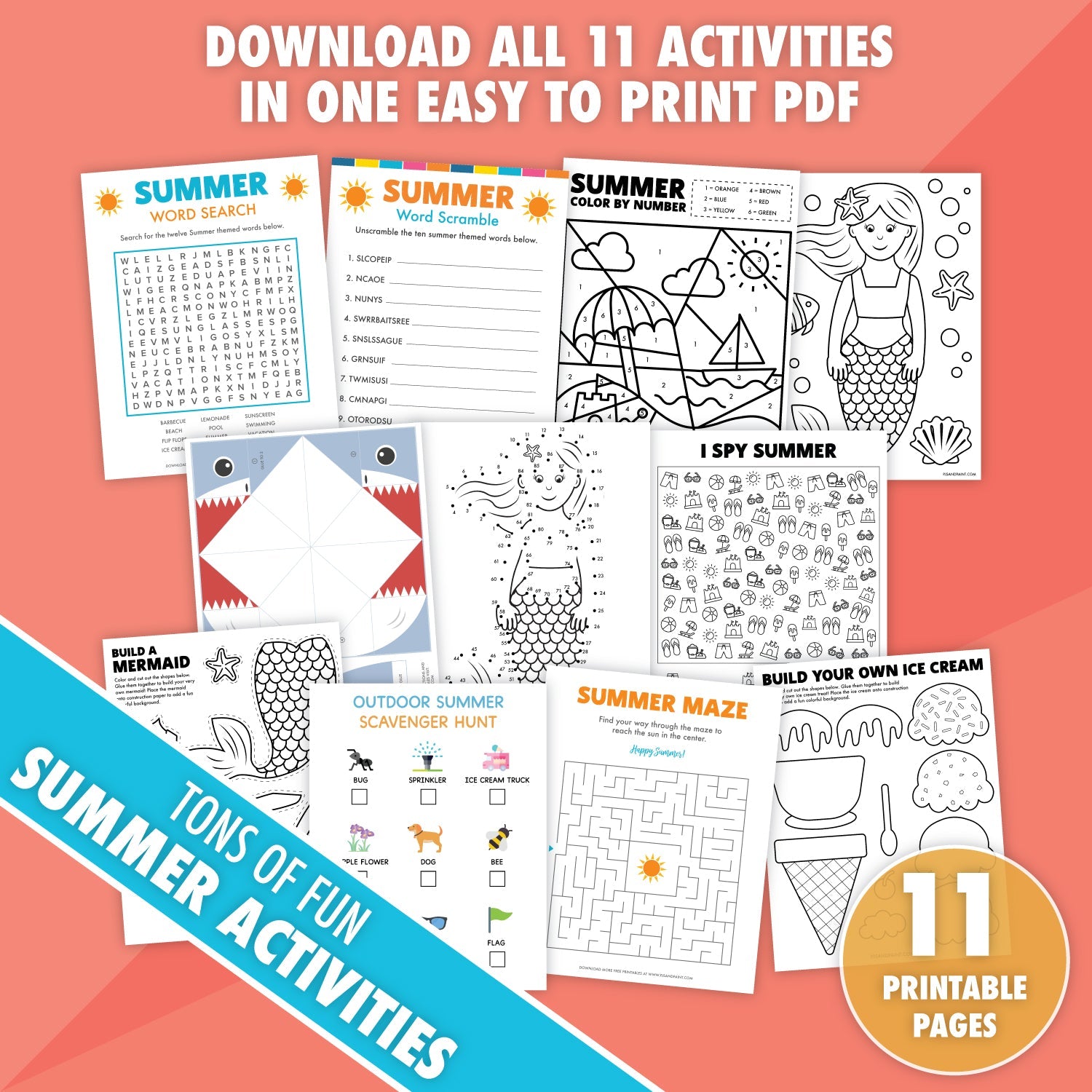 11 Printable Summer Activities Bundle - Pjs and Paint®