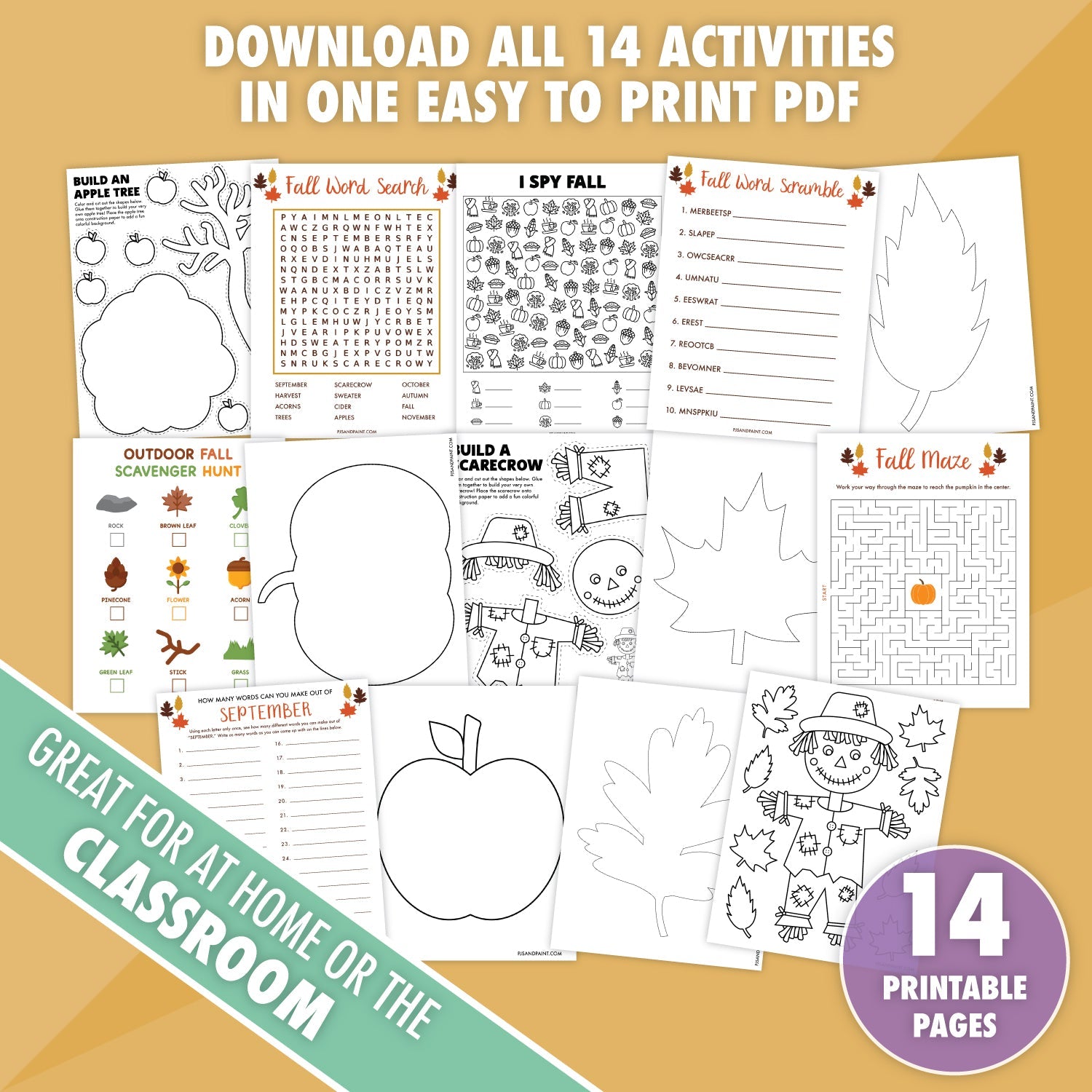 14 Printable Fall Activities Bundle - Pjs and Paint®