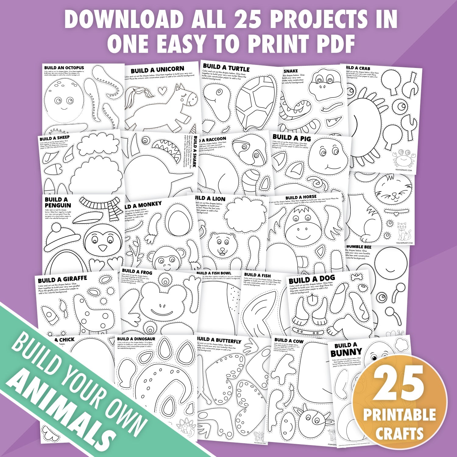 25 Printable Build an Animal Craft Bundle - Pjs and Paint®