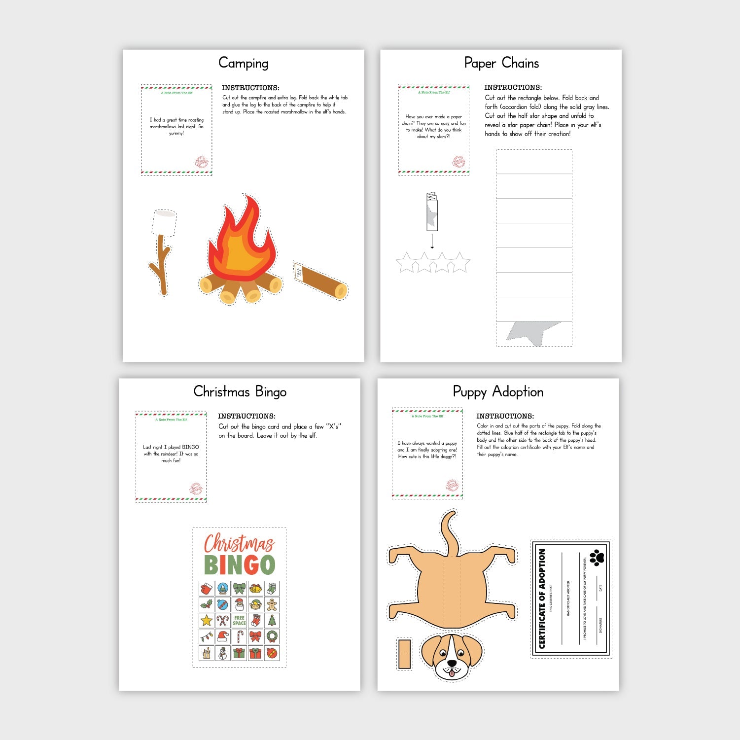 25 Printable Elf Prop and Activity Bundle - VERSION 2 - Pjs and Paint®