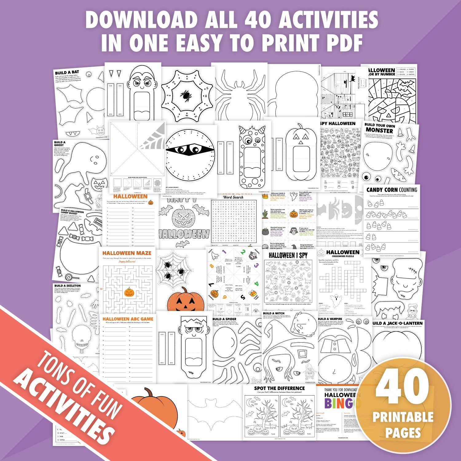 40 Printable Halloween Activities Bundle - Pjs and Paint®