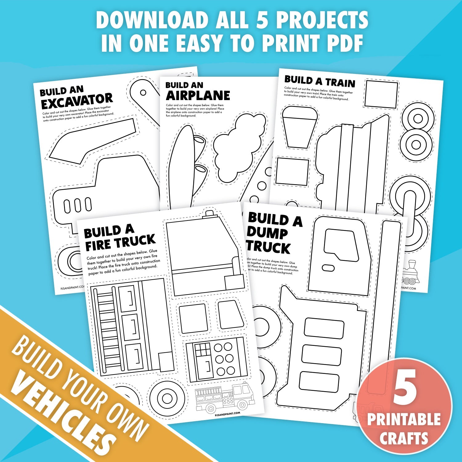 5 Printable Build a Vehicle Craft Bundle - Pjs and Paint®