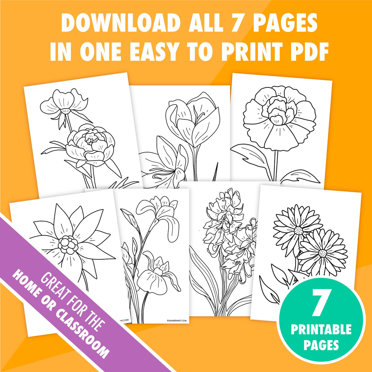 7 Printable Floral Coloring Pages Bundle - Pjs and Paint®