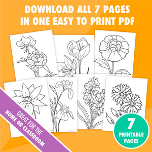 7 Printable Floral Coloring Pages Bundle - Pjs and Paint®