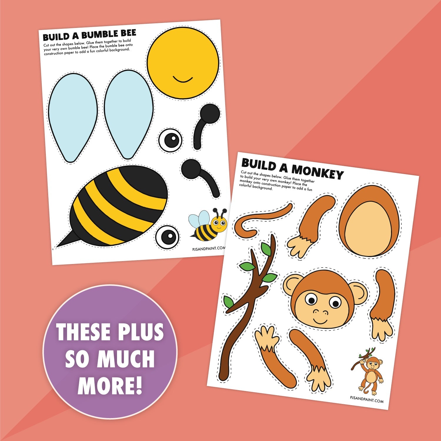 9 Printable Cut and Paste Craft Bundle Pjs and Paint®