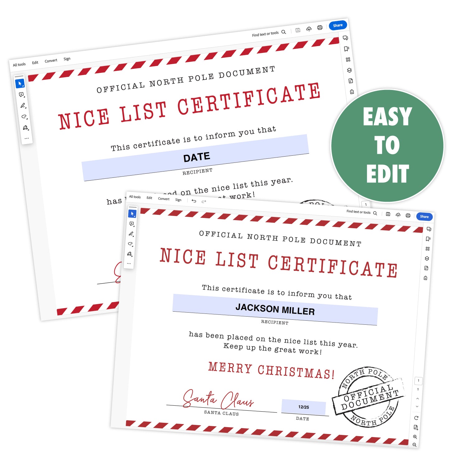 Editable Nice List Certificate - Instant Download