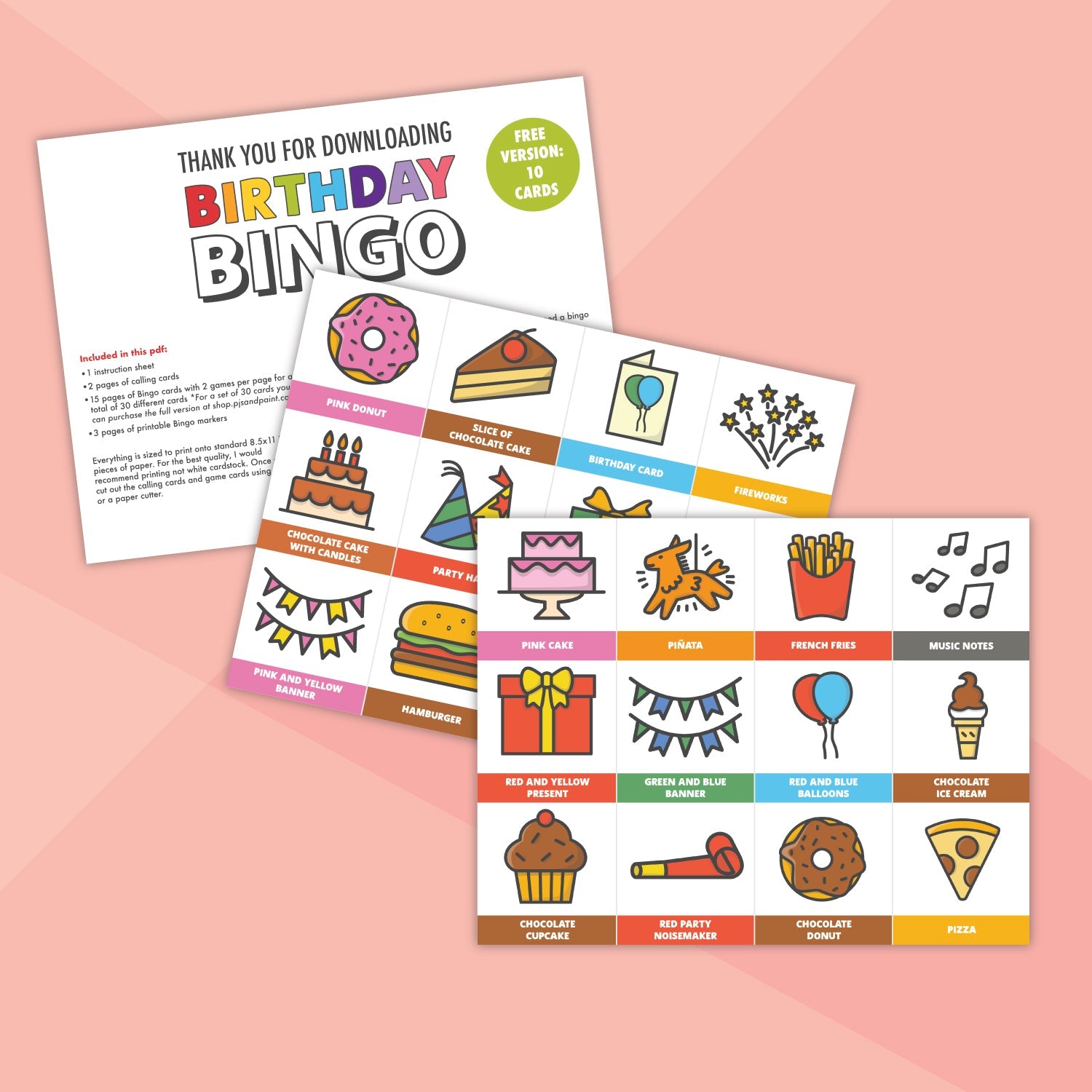 Printable Birthday Themed Bingo Game - Pjs and Paint®