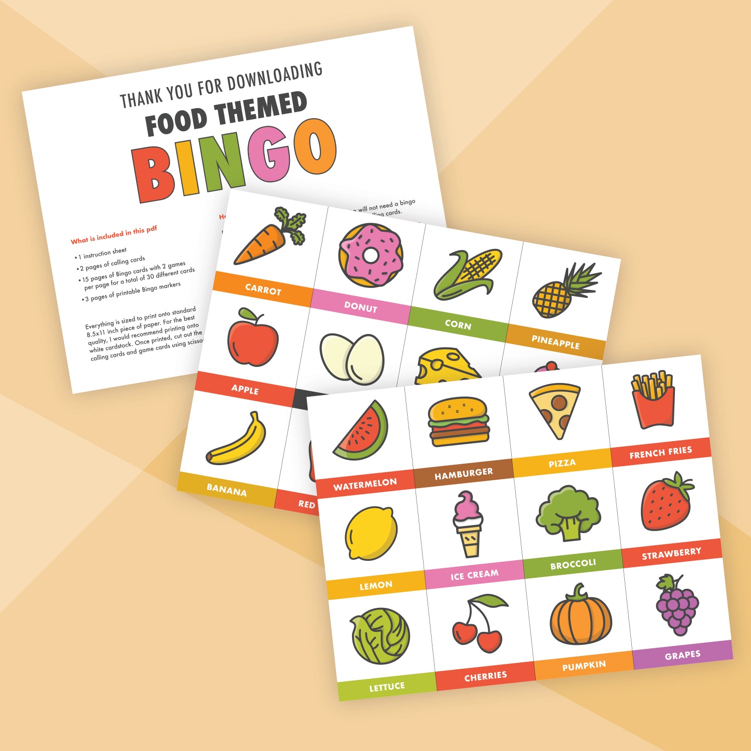 Printable Food Themed Bingo Game