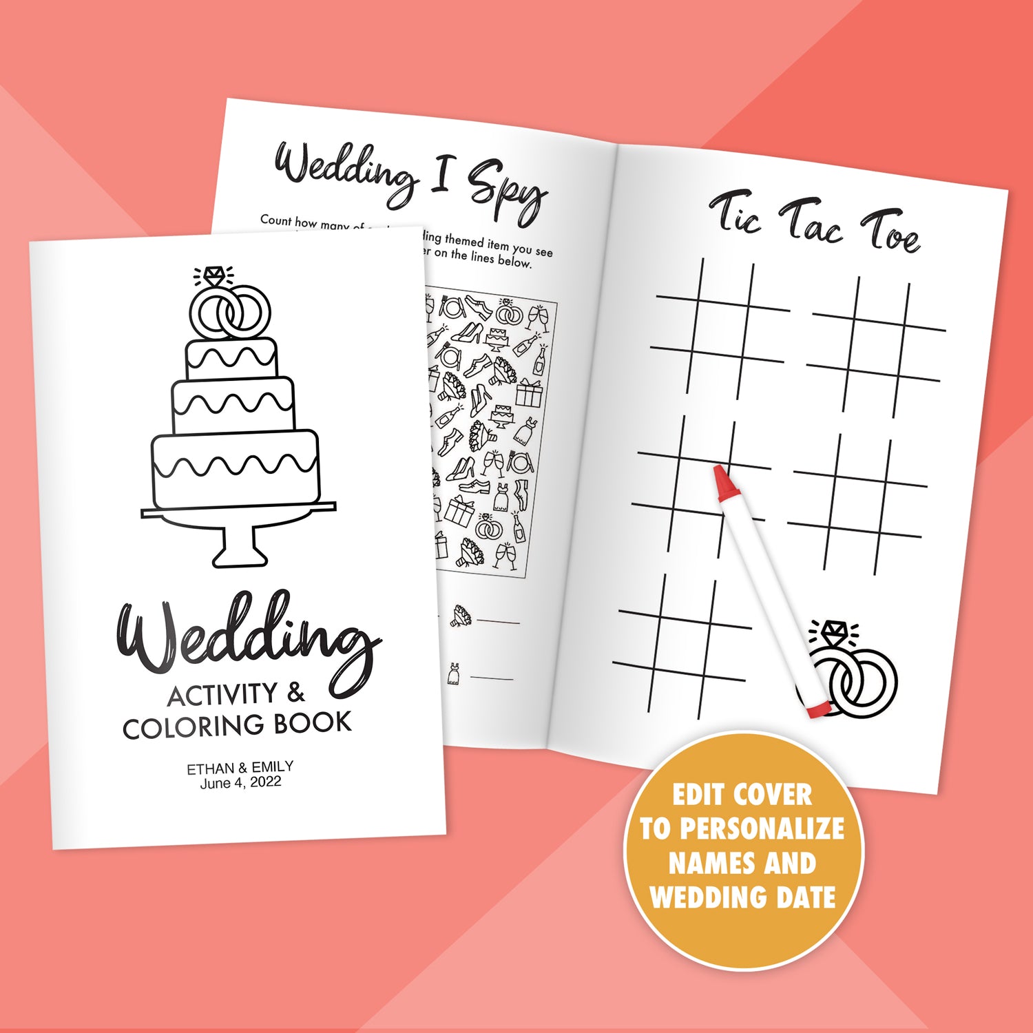 Printable Wedding Activity and Coloring Book - Editable Cover